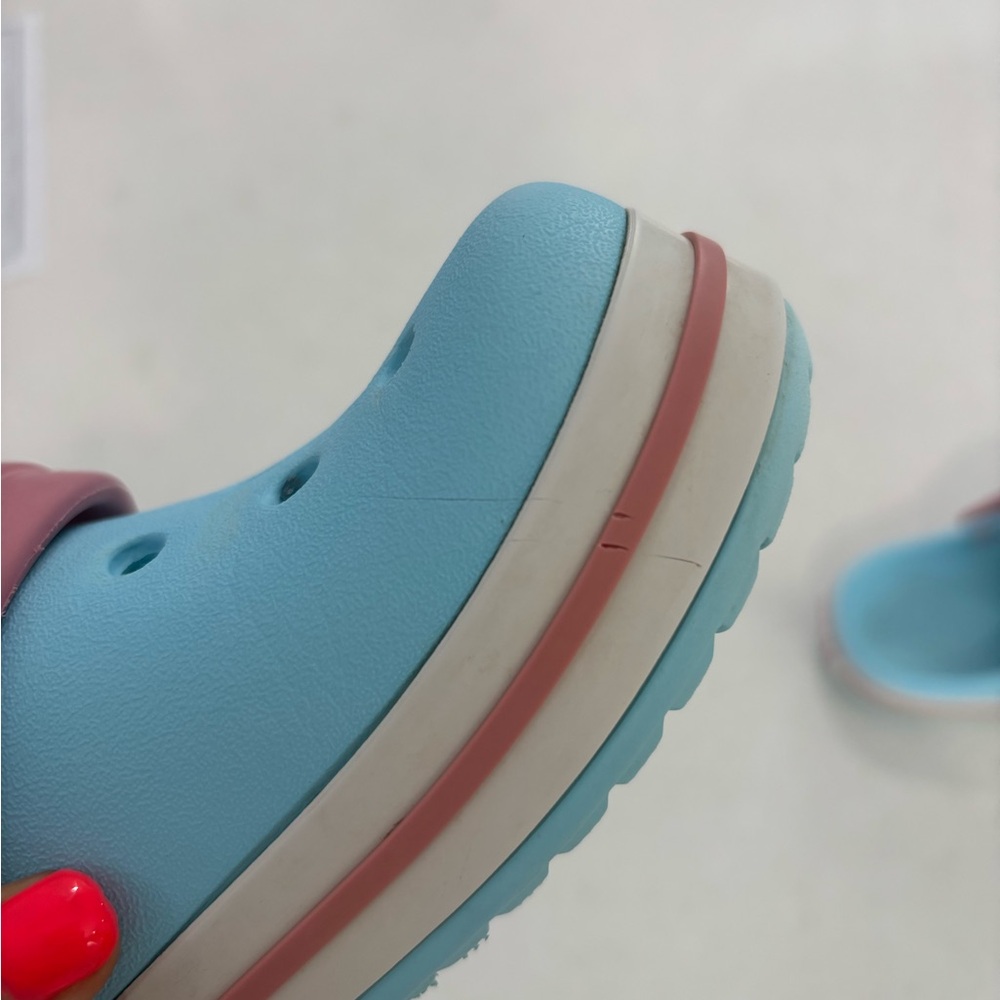 CROCS Kids Aqua Blue Pink Strap Clog Water Shoes - Picture 9 of 13